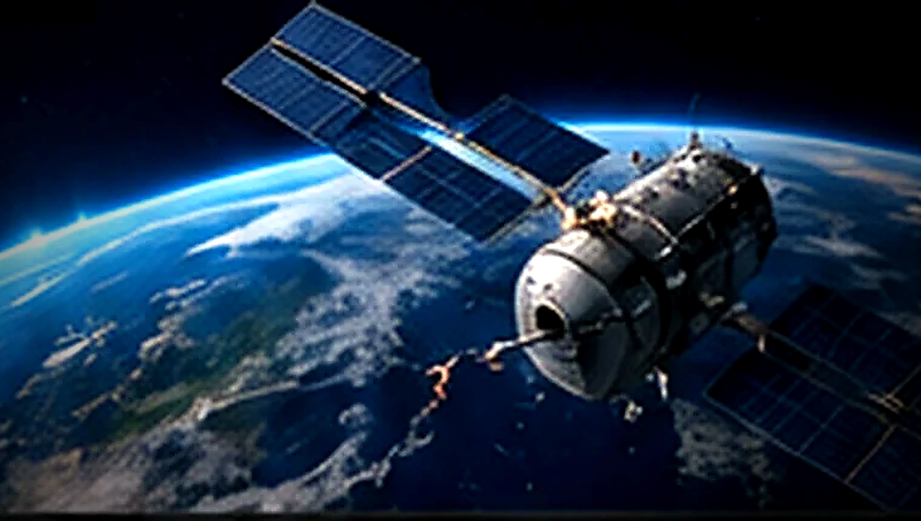 UHD-hochauflösende realistische Darstellung eines Satelliten über der Erde für ASTRA 19,2 Grad Ost
